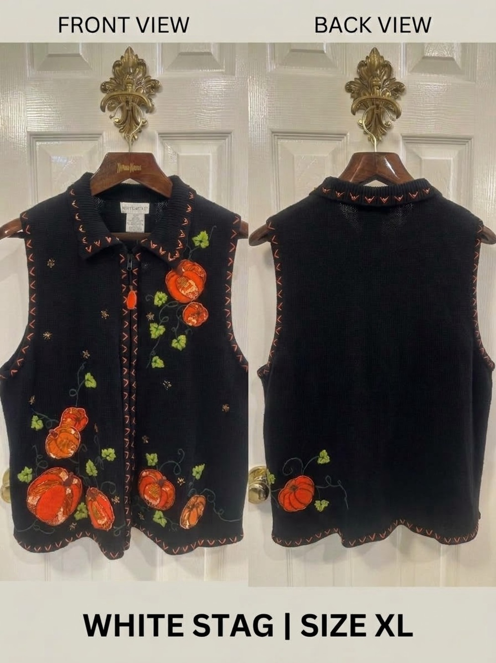VTG White Stag Women’s Black Pumpkin Embroidered Vest - Black Size XL 16/18 NWT